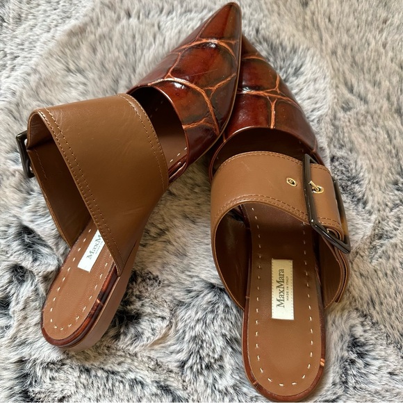 SOLD! Made in Italy MAX MARA Miller Croc Effect Leather Slippers EU39 New - Picture 2 of 16